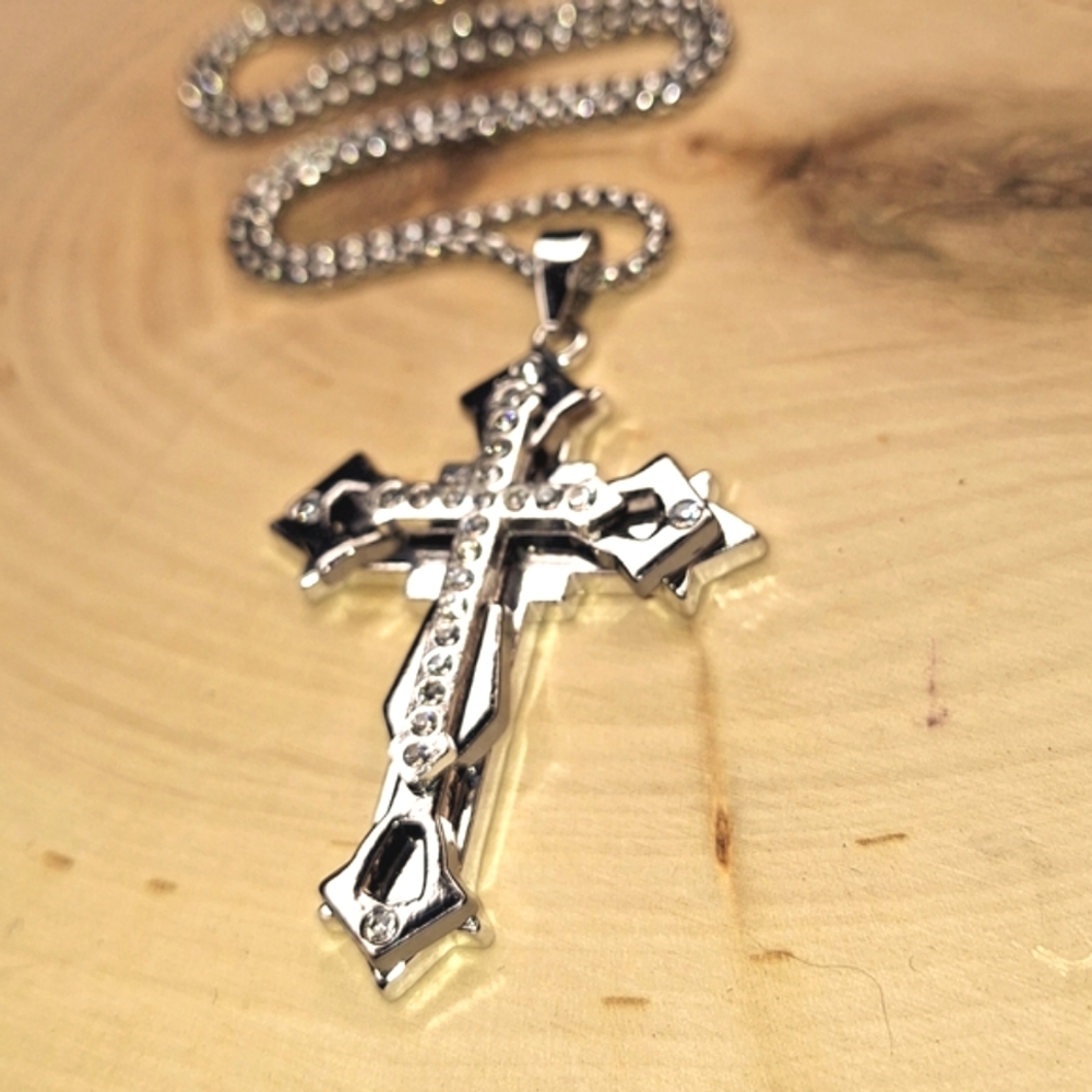 3 Layer  Cross Pendant Men's Necklace - Picture 2 of 11